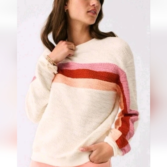 FAHERTY Vista Stripe Pullover Terry Sweatshirt Top - Picture 3 of 6
